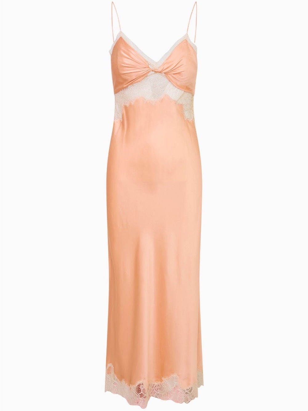 LoveShackFancy Satin Lace-Trim Slip Dress - Peach - Picture 5 of 7